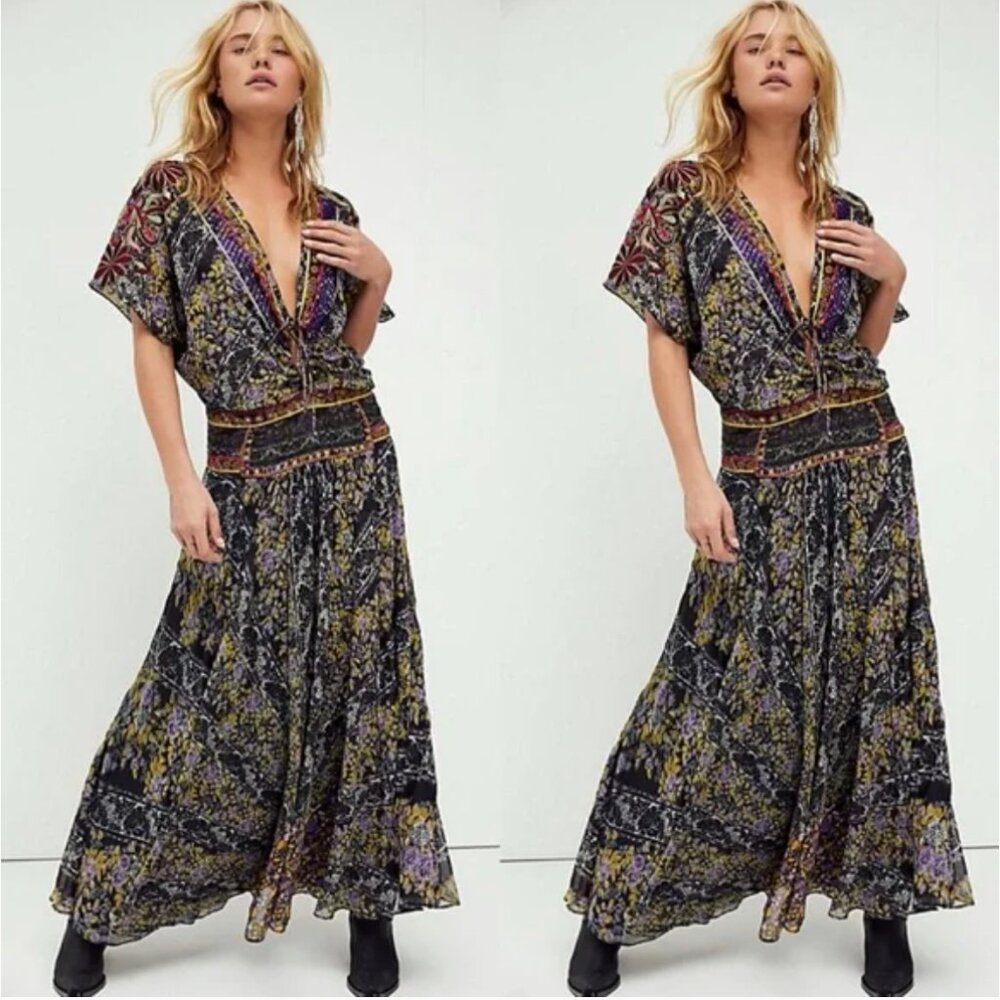 Free People Furnished Floral Maxi Dress Bohemian